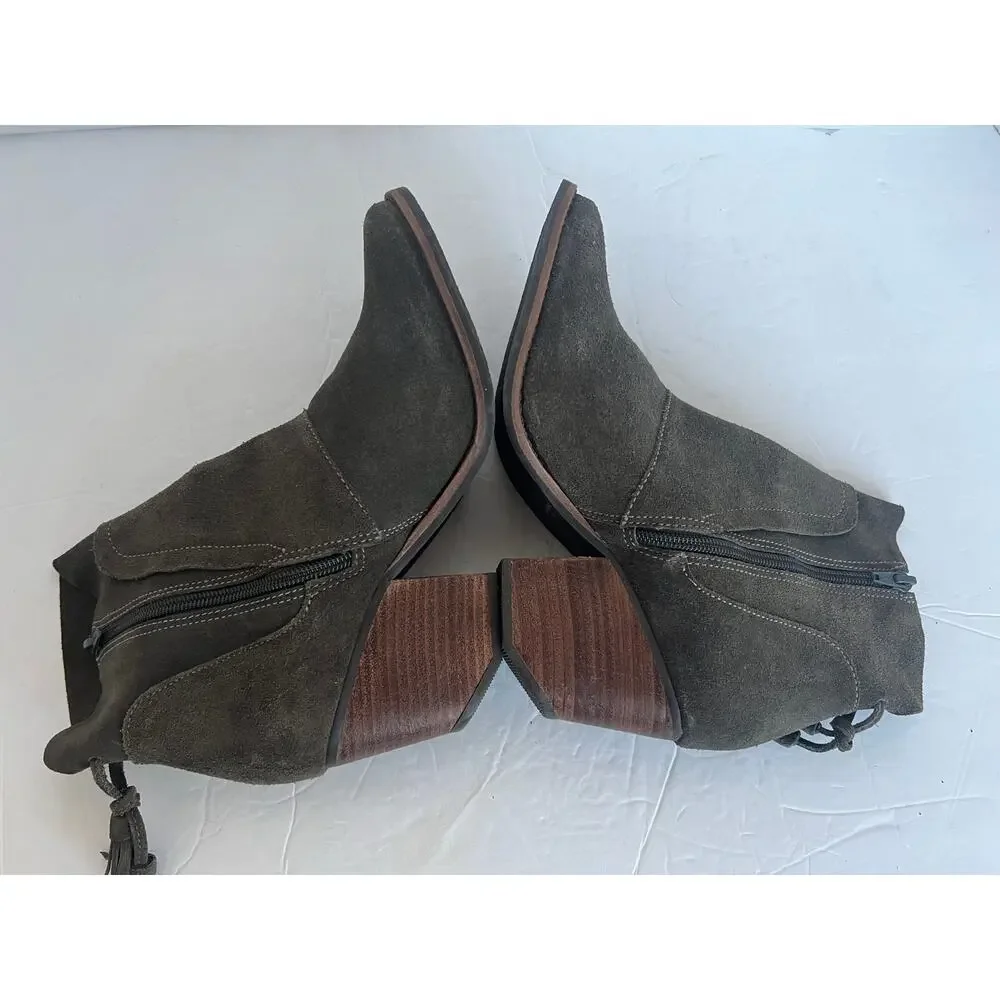 Matisse Laney Dark Gray Suede with Tassel Block Heel Side‎ Zip Ankle Boots Sz 8M